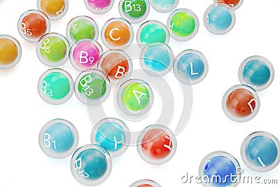 Essential Chemical Elements Nutrient Minerals Vitamins. 3d rendering Stock Photo