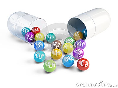 Essential chemical minerals and microelements - healthy diet concept Stock Photo