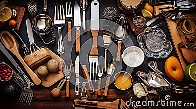 Essential cooking tools for preparing delicious and satisfying meals.AI Generated Stock Photo