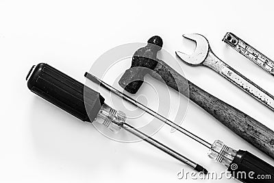 Essential hand tools for workman handyman tradesman Stock Photo