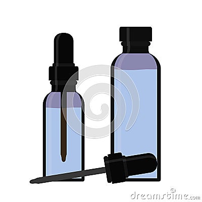 Essential oil bottle, spray. Soap pump. Cosmetic vial, flask, flacon Vector Illustration