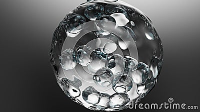 Essential Oil Bubbles for cosmetics in water. blue liquid bubbles, fluid flow. Collagen, atoms floating, Moisturizing Cream, Stock Photo