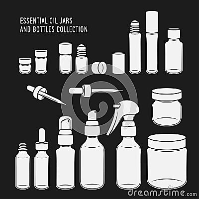 Essential oil jars and bottles design set. Vector vintage illustration. Vector Illustration