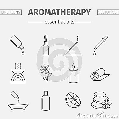 Essential Oil line icon. Aromatherapy oils set. Vector. Vector Illustration