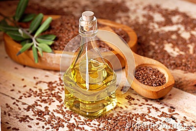 Essential oil linseed Stock Photo