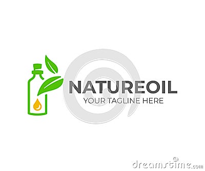 Essential oil logo design. Natural oil with fresh herbs vector design Vector Illustration