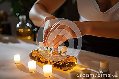 essential oils being applied to the skin, with massage and light touch Stock Photo