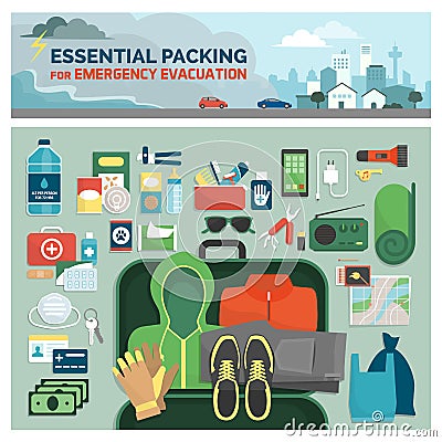 Essential packing for emergency evacuation Vector Illustration