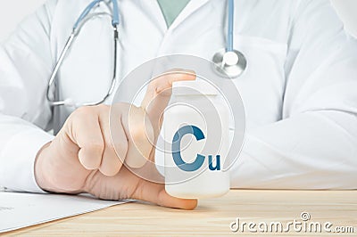 Essential supplement Cu, copper for human. doctor recommends taking Cu, copper. doctor talks about Benefits of cuprum. Cu Health Stock Photo