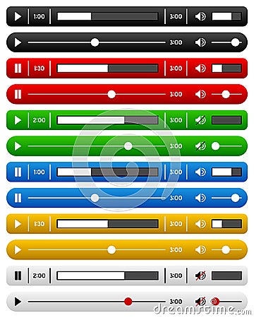 Essential Website Music Player Bar Set Vector Illustration