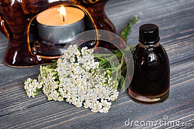 Essential yarrow oil Stock Photo