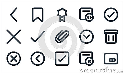 essentials ui line icons. linear set. quality vector line set such as card payment, checkbox, close, delivery cancelled, left Vector Illustration