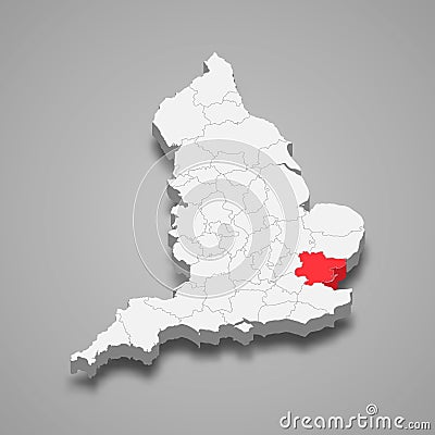 Essex county location within England 3d map Vector Illustration