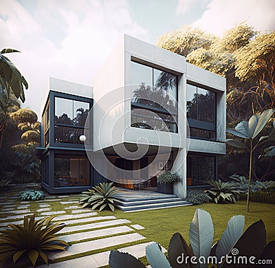 Nature-inspired fictional house designs created in high-quality generative AI Stock Photo