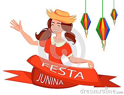 Esta Junina greeting card, poster, banner or invitation. Vector Illustration