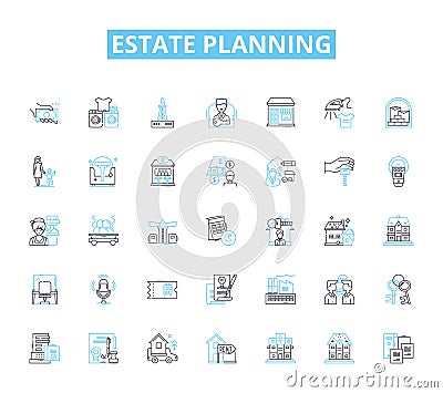 Estate planning linear icons set. Inheritance, Will, Trust, Probate, Executor, Bequest, Tax line vector and concept Vector Illustration