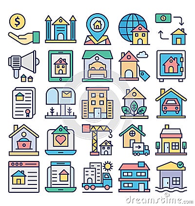 Estate Property and Law Isolated Vector Icons Set that can easily modify or edit Estate Property and Law Isolated Vector Icons Se Vector Illustration