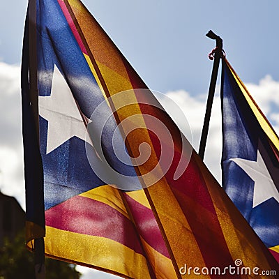 The estelada, the catalan pro-independence flag Stock Photo