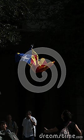 Estelada flag flying in barcelona the day after the independence referendum. Editorial Stock Photo