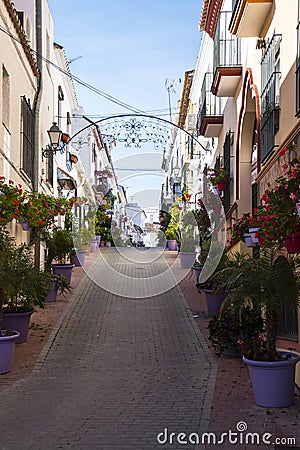 ESTEPONA, SPAIN - February 22th, 2019 - Street of Estepona, Andalusia, Spain Editorial Stock Photo