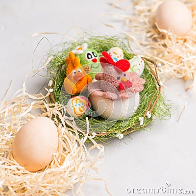 Ester chicken, bunnys and eggs Stock Photo