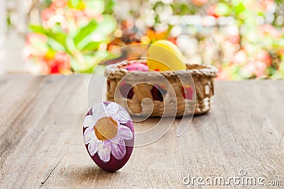 Ester egg on wood Stock Photo