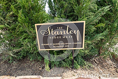 Sign for the Stanley Hedge maze, created in 2015 at the Stanley Hotel Editorial Stock Photo