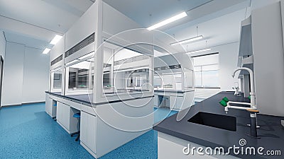 Esthetic and clean modern laboratory full of chemistry equipment. Future analytic biology or microbiology research lab Cartoon Illustration