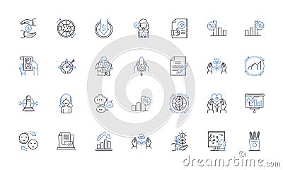 Estimate and measure line icons collection. Assessment, Calculation, Gauge, Quantify, Analyze, Evaluate, Appraise vector Vector Illustration