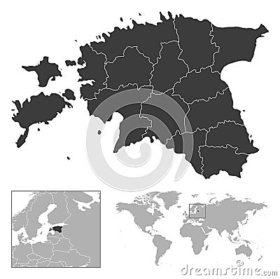 Estonia - detailed country outline and location on world map. Vector Illustration
