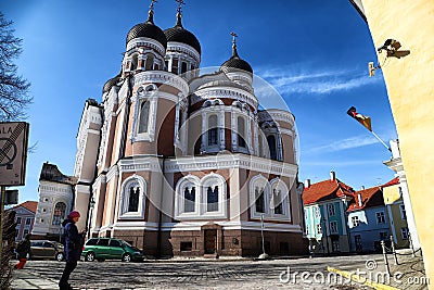 Street in Tallin city and houses on it Editorial Stock Photo