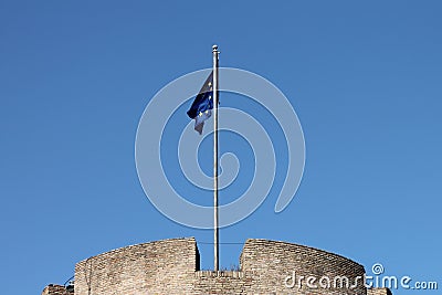 The Estonian Flag on the Tower of the Toompea Hill Stock Photo