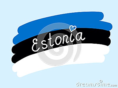 Estonian national flag with love heart, vector illustration handwritten. Simple stylized flag Estonia Vector Illustration