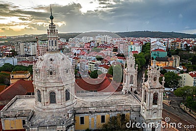 Estrela basilica Lapa, cathedral basil church Portugal Lisbon, Europe. Old architecture, air view, summer Editorial Stock Photo