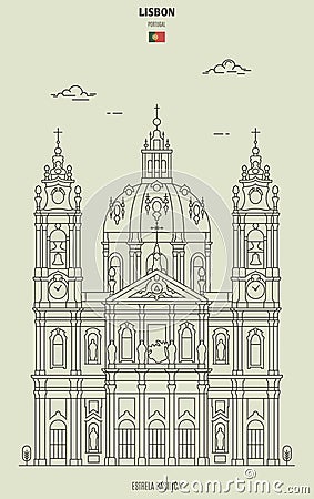 Estrela Basilica in Lisbon, Portugal. Landmark icon Vector Illustration