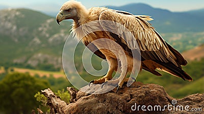 Estremadura, Griffon vulture in a detailed portrait, standing on a rock. Generative AI Stock Photo