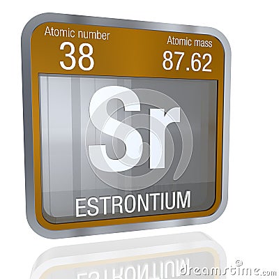 Estrontium symbol in square shape with metallic border and transparent background with reflection on the floor. 3D render Stock Photo