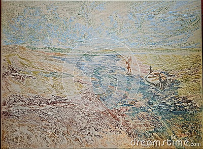 Estuary blue river impressionism oil painting Stock Photo
