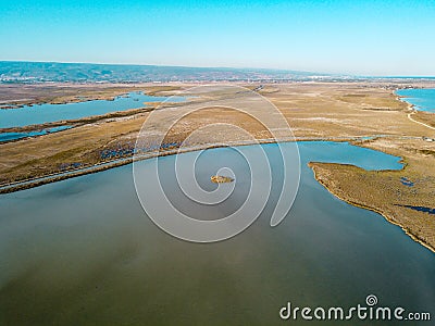 Estuary and sea. Water flooded area in Goksu river delta, Turkey. Aerial view Stock Photo