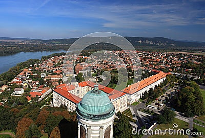 Esztergom city Hungary, from above with river Danube Stock Photo