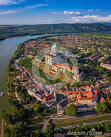 Esztergom, Hungary - Aerial panoramic view of the Primatial Basilica of Basilica of Esztergom Stock Photo