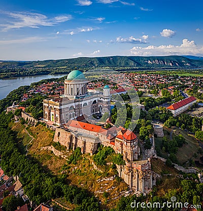 Esztergom, Hungary - Aerial view of the Primatial Basilica of the Blessed Virgin Mary Assumed Into Heaven Basilica of Esztergom Stock Photo