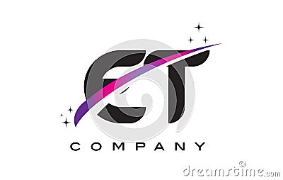 ET E T Black Letter Logo Design with Purple Magenta Swoosh Vector Illustration