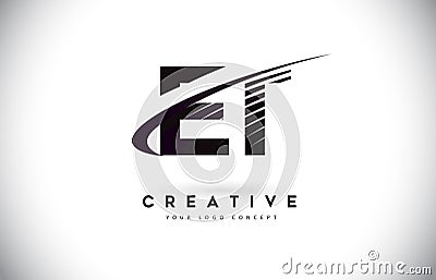 ET E T Letter Logo Design with Swoosh and Black Lines. Vector Illustration