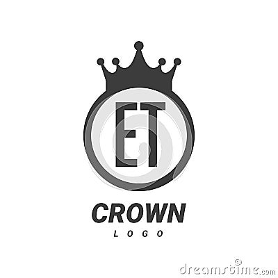 ET Letter Logo Design with Circular Crown Vector Illustration