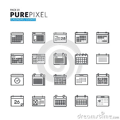 Et of modern thin line pixel perfect icons Vector Illustration