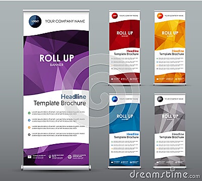 Et of vertical roll up banners. Templates, vertical brochure Vector Illustration