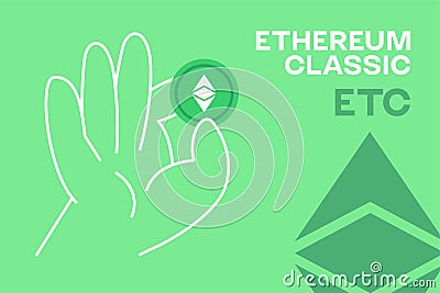 Hand holding Ethereum Classic crypto currency editable vector. Flat design ETC crypto token banner Vector Illustration