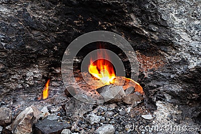 Eternal fire on the mountain Chimera or Yanartash Stock Photo