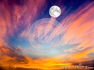 Eternal Flame,full moon on the sky and blur cloud Stock Photo